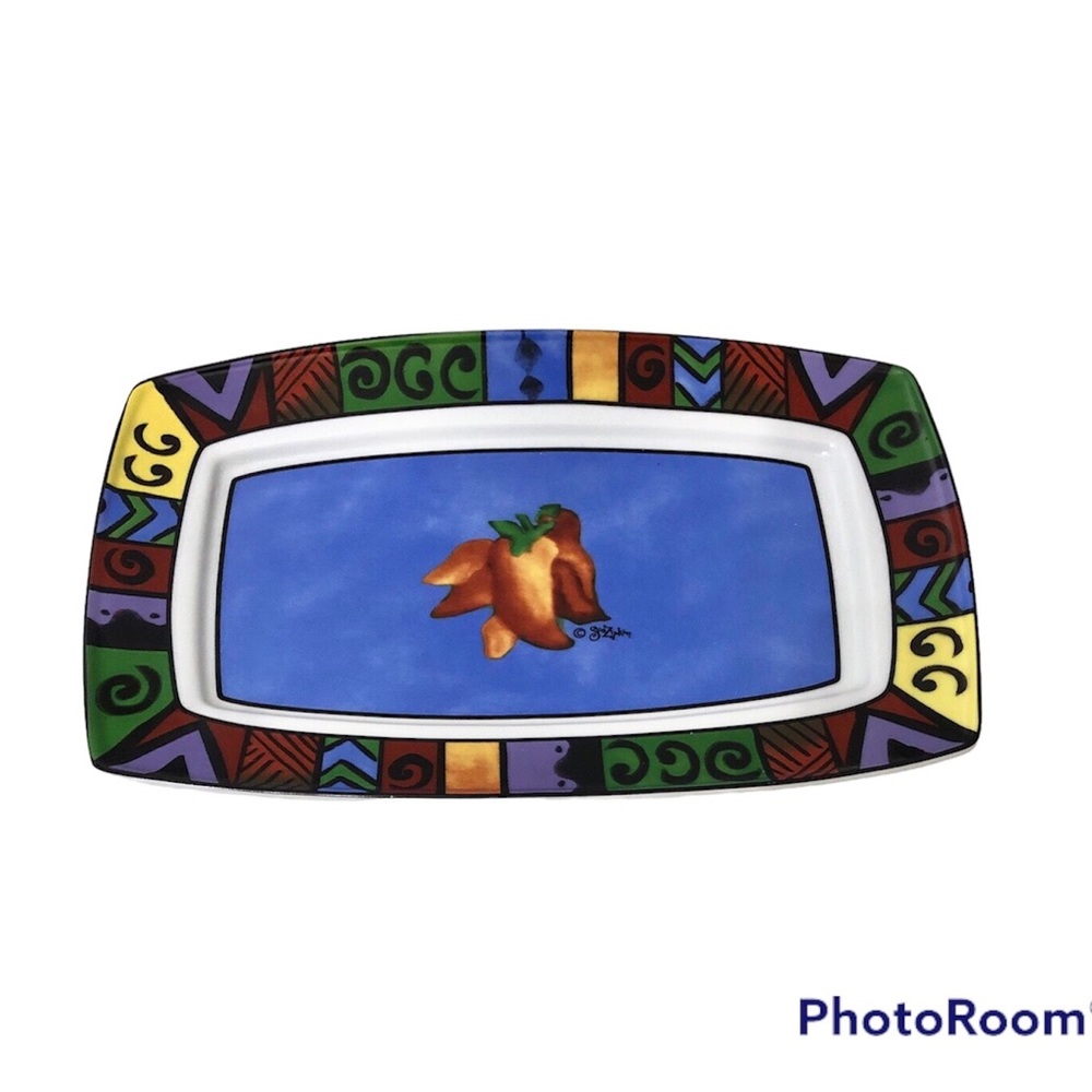 Ceramic Serving Dish Sue Zipkin Hot Peppers 11”x6” Multicolor Rectangular